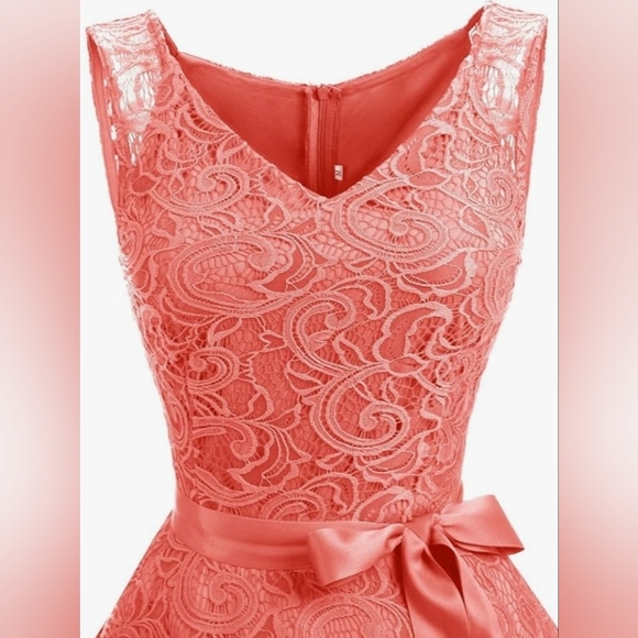 Dressystar Women Floral Lace Short Party Dress - size 2XL, Coral - Picture 3 of 8
